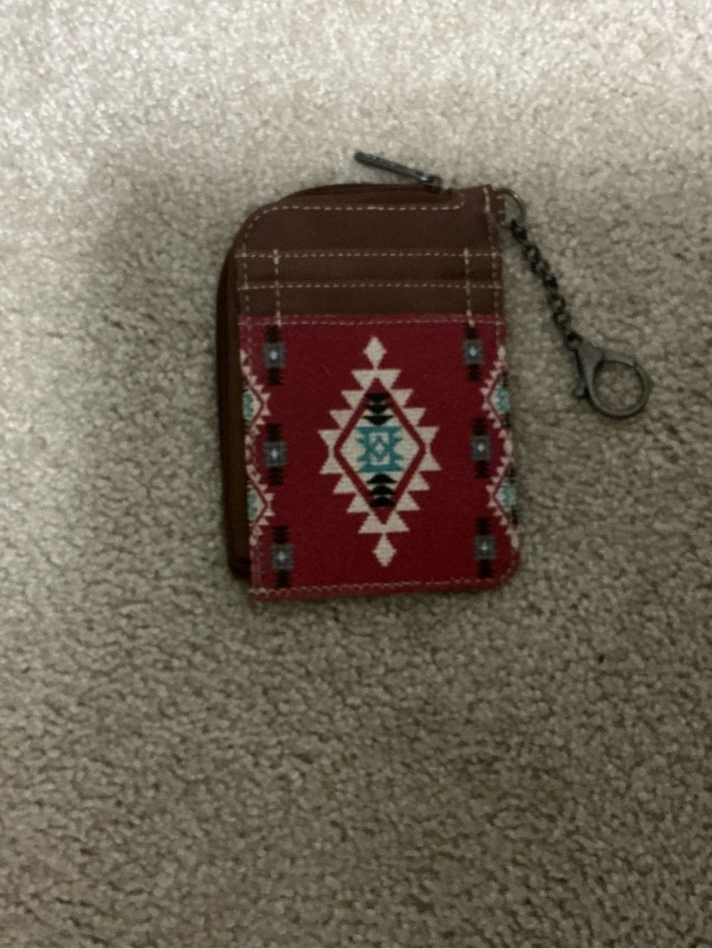 Wrangler Red and Brown Aztec Zip Card Wallet with Keychain